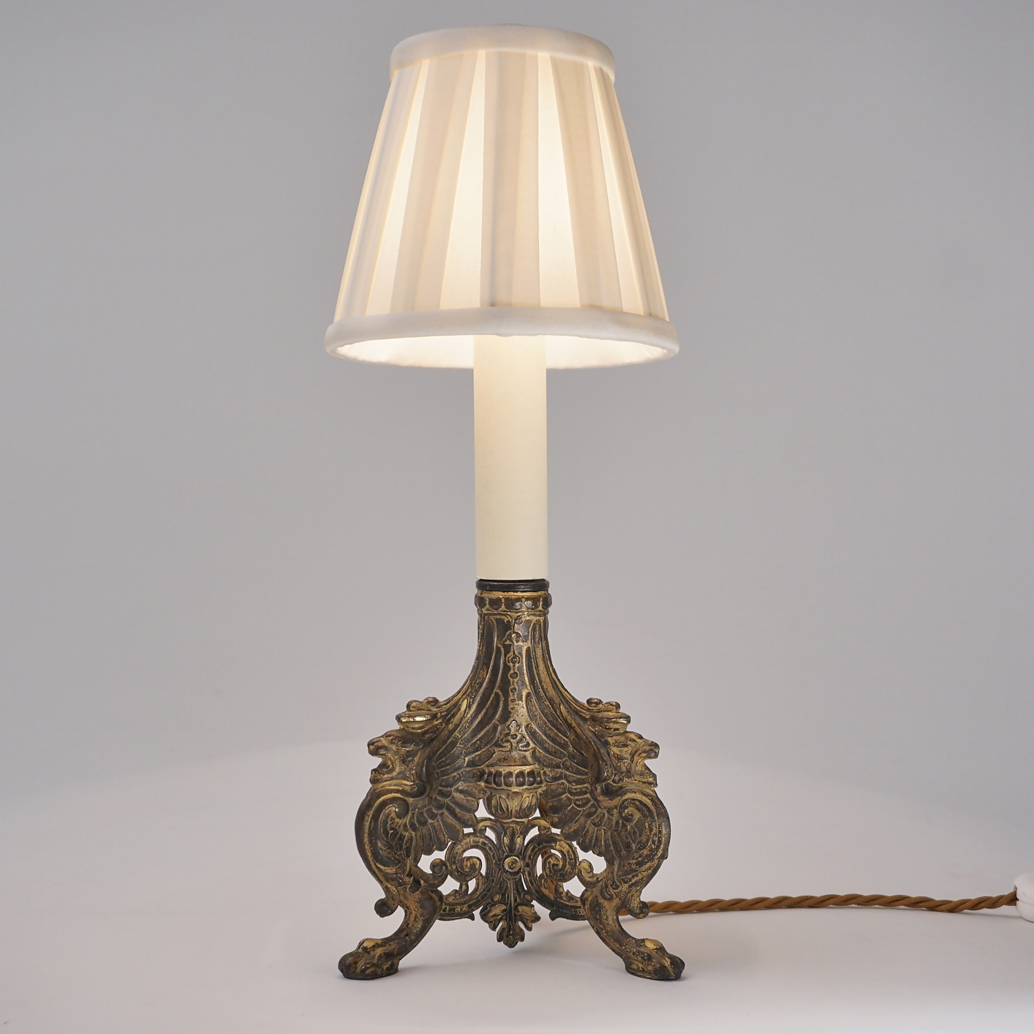An Antique Gothic Brass Table Lamp 
