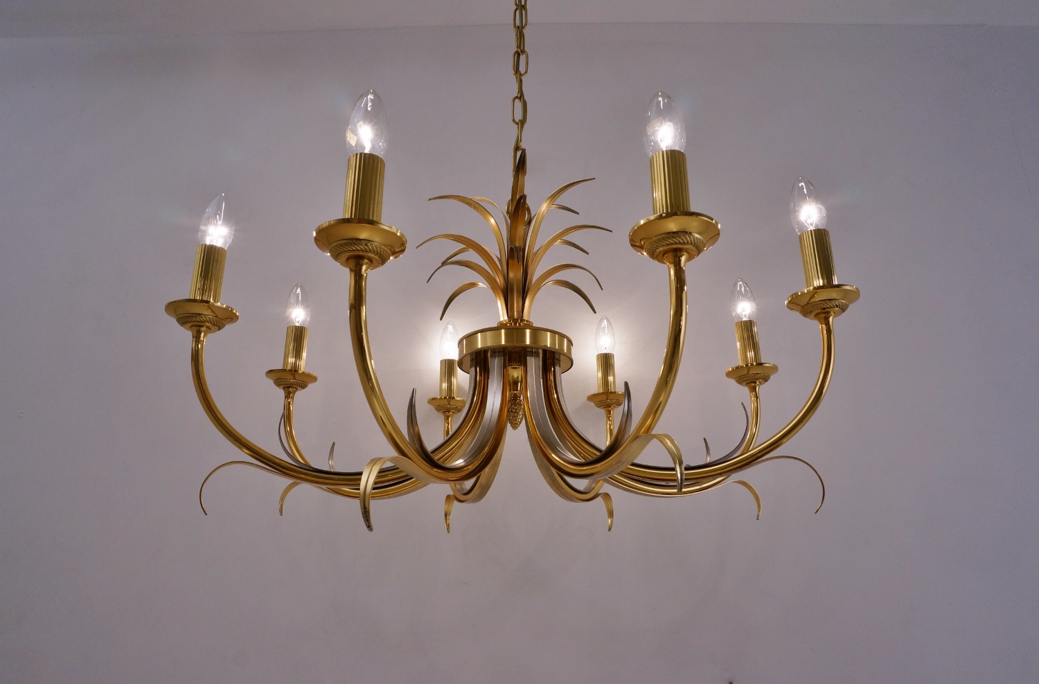 Maison Charles chandelier, brass pineapple, 1970's ca, French in Antique &  Vintage Chandeliers from Roomscape