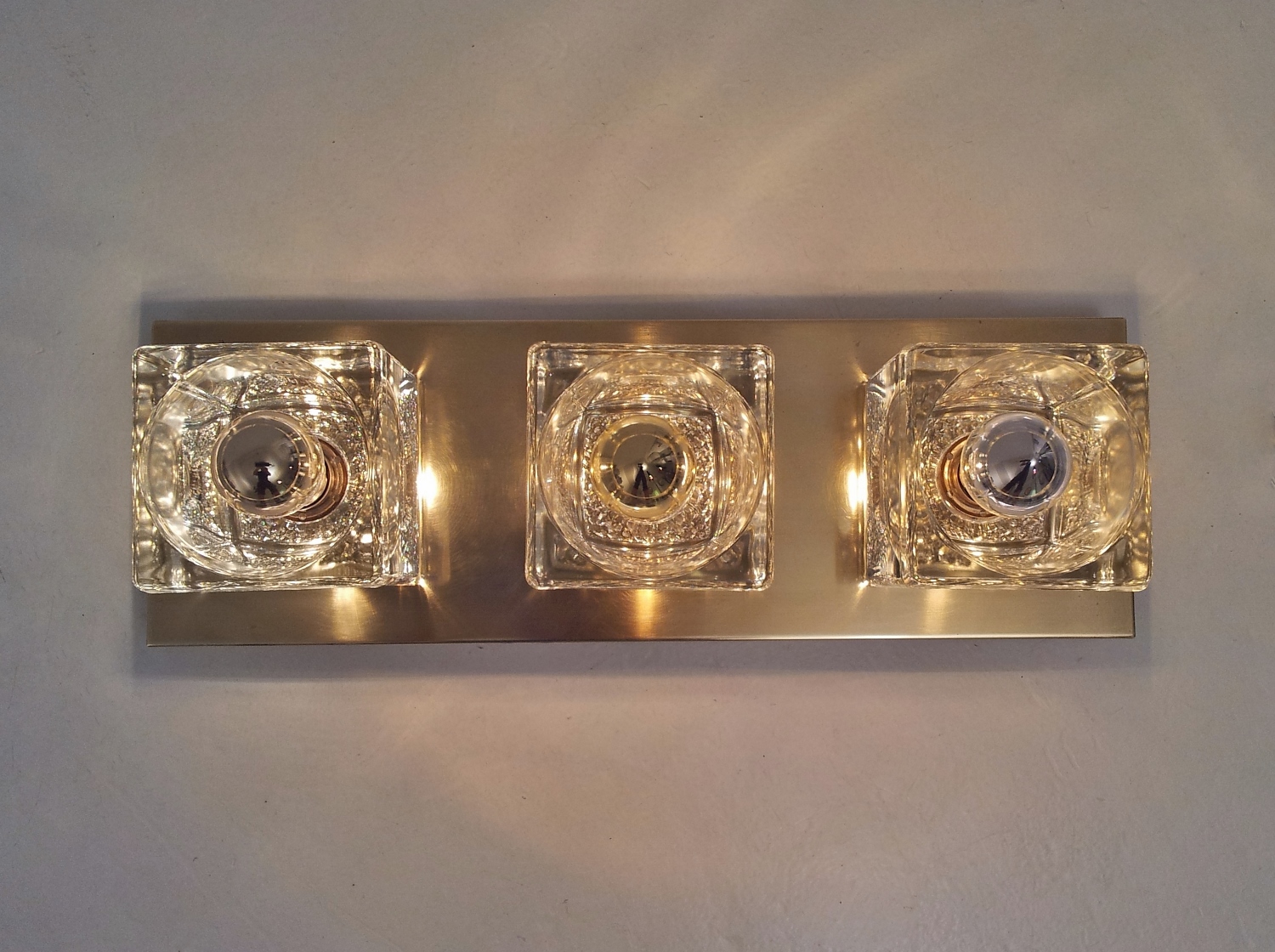 Peill & Putzler pair vintage wall lights brass & glass cubes, 1970`s ca, German in Vintage Wall ...