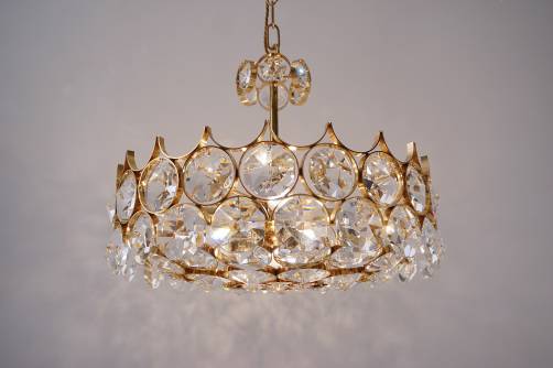 Palwa Chandelier Gold Plate Faceted Crystals 1970 S Ca German Palwa Chandelier Gold Plate Faceted Crystals 1970 S Ca German