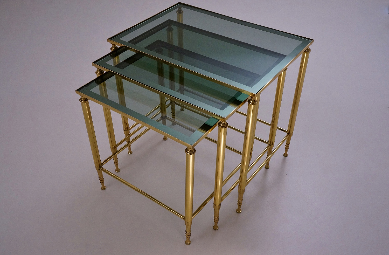 Maison Jansen Nesting Tables Brass Frames Teal Trimmed Mirror Maison Jansen Nesting Tables Brass Frames Teal Trimmed Mirror 1950 S French In Coffee Table From Roomscape