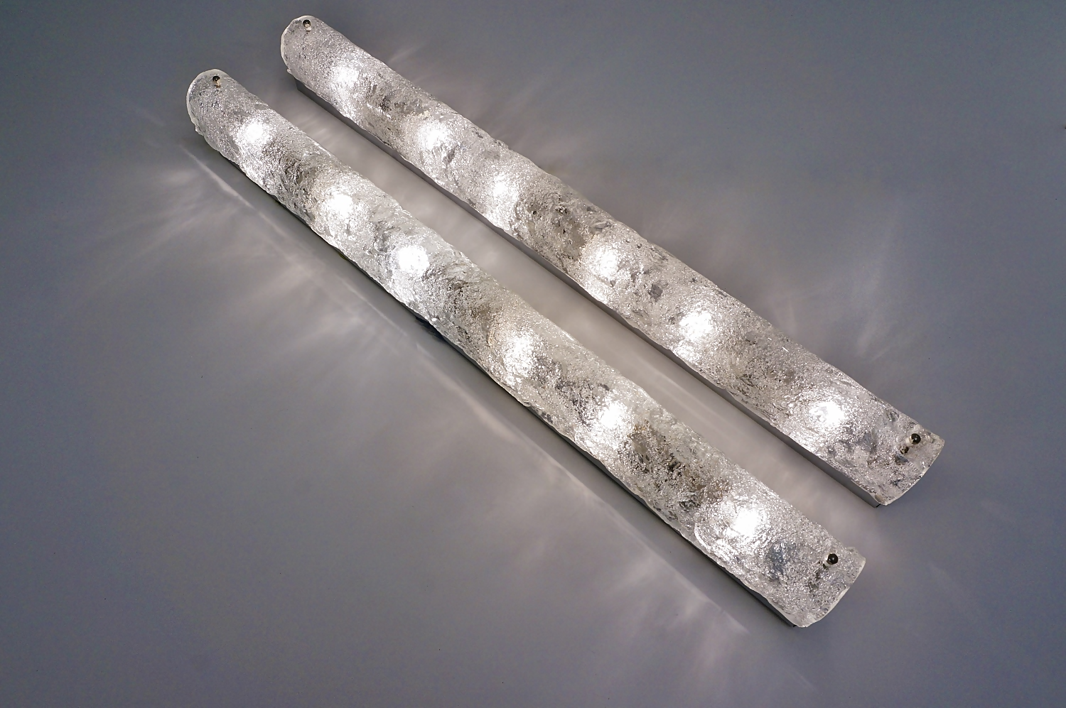 Large Ice Glass Vanity Sconces in Chrome by Hillebrand Large Ice Glass Vanity Sconces in Chrome by Hillebrand
