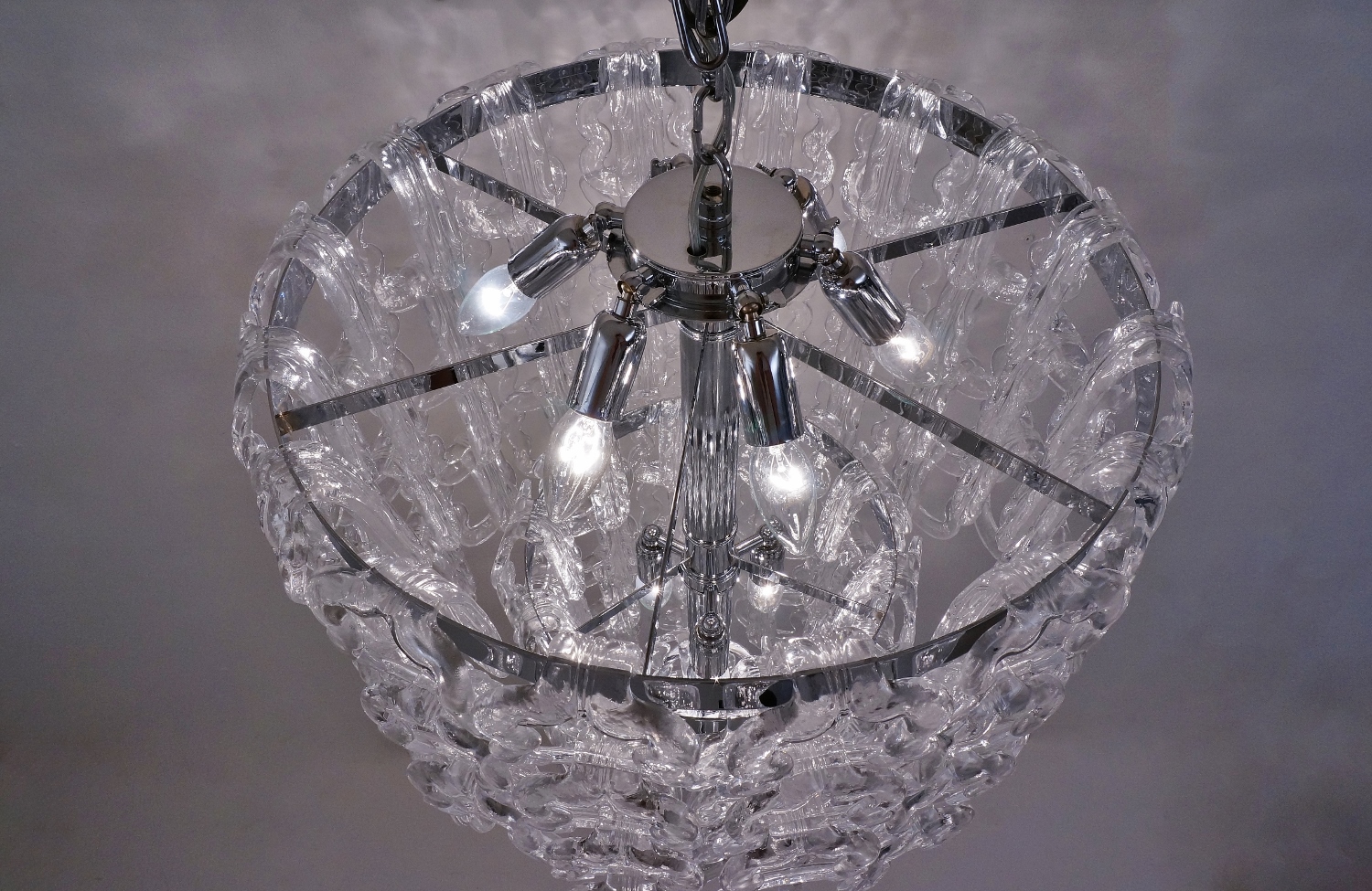 Angelo Mangiarotti Style Chandelier Murano Glass Chain Link Chrome Angelo Mangiarotti Style Chandelier Murano Glass Chain Link Chrome Frame Italian In Contemporary Collection From Roomscape