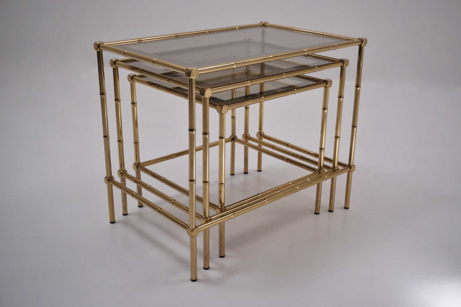 Maison Bagues nesting tables brass bamboo & bronze trimmed mirror