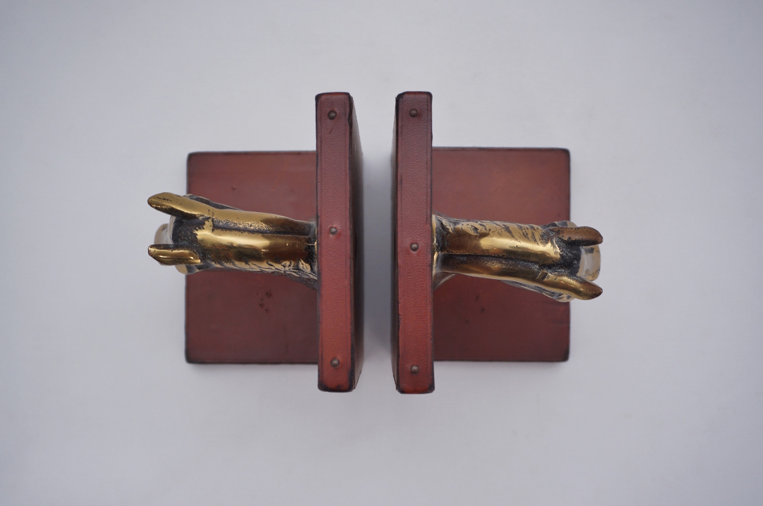 Vintage horse bookends, Maison Charles style, brass & leather, 1950`s ca,  French in Antique & Vintage Decorative Objects from Roomscape