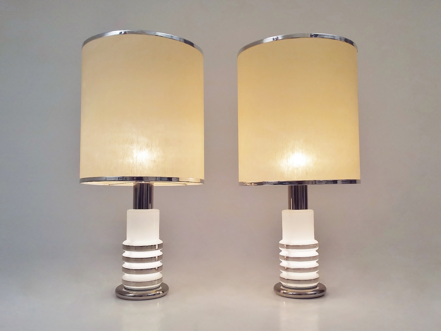Peill Putzler Pair Vintage Glass Illuminated Table Lamps 1970 S