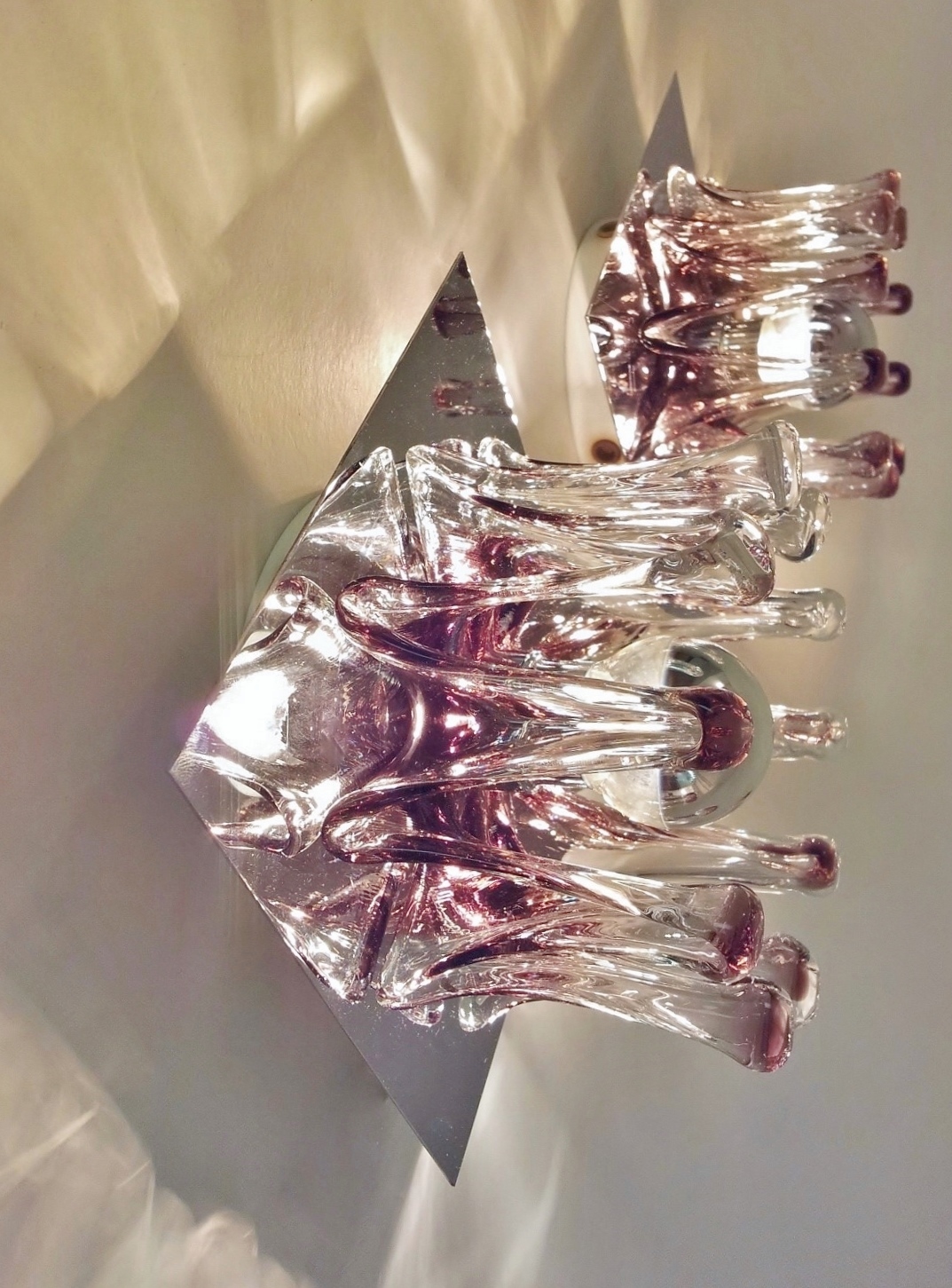 Peill & Putzler pair vintage sculptural purple glass wall lights, 1970`s ca, German in Vintage ...