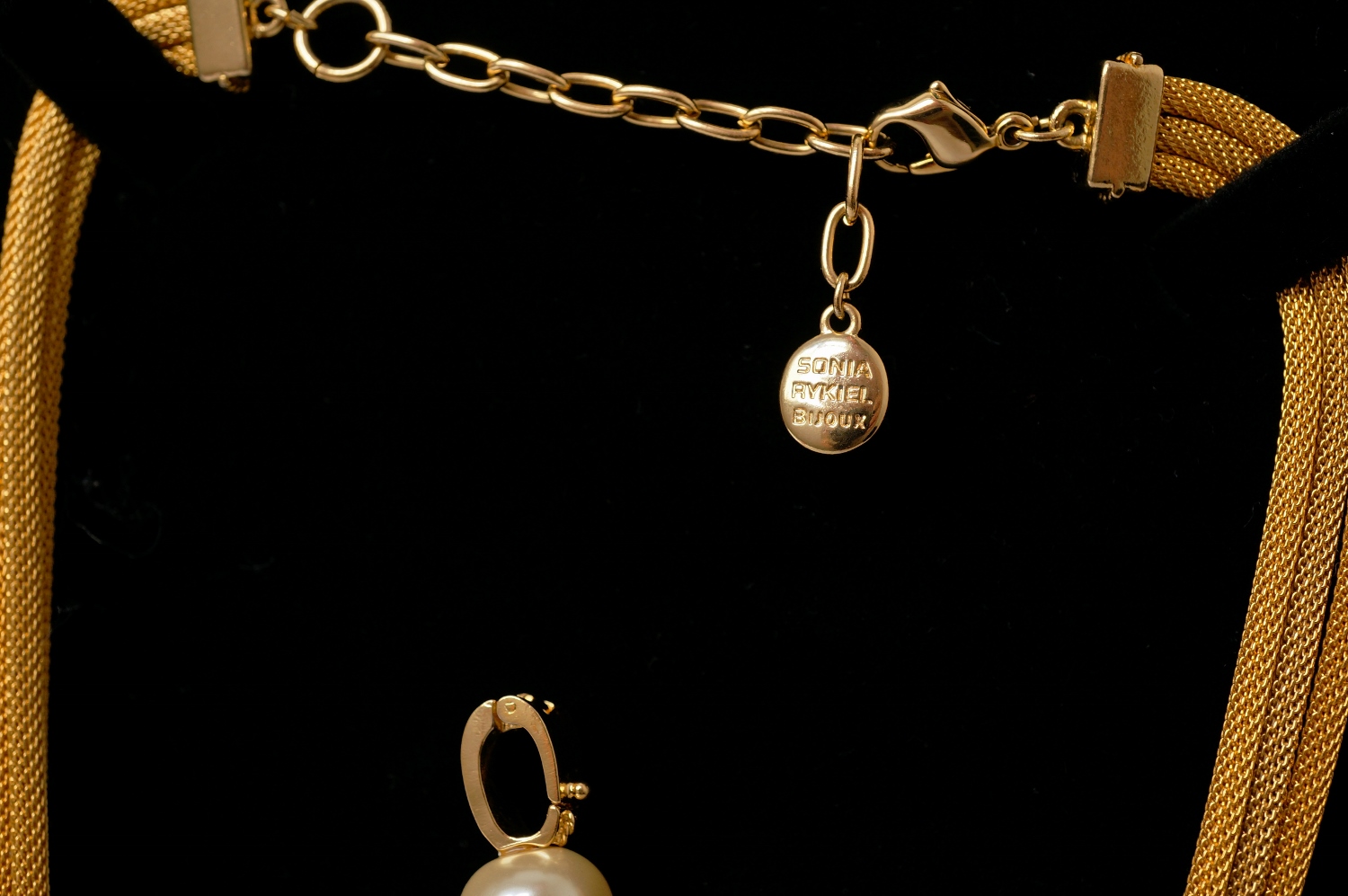 Sonia Rykiel necklace snake chain & faux pearl pendant, 1980`s 