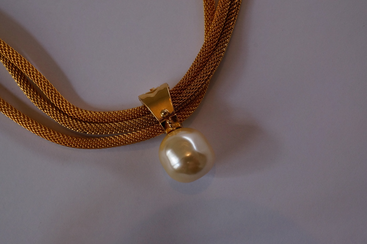Sonia Rykiel necklace snake chain & faux pearl pendant, 1980`s 