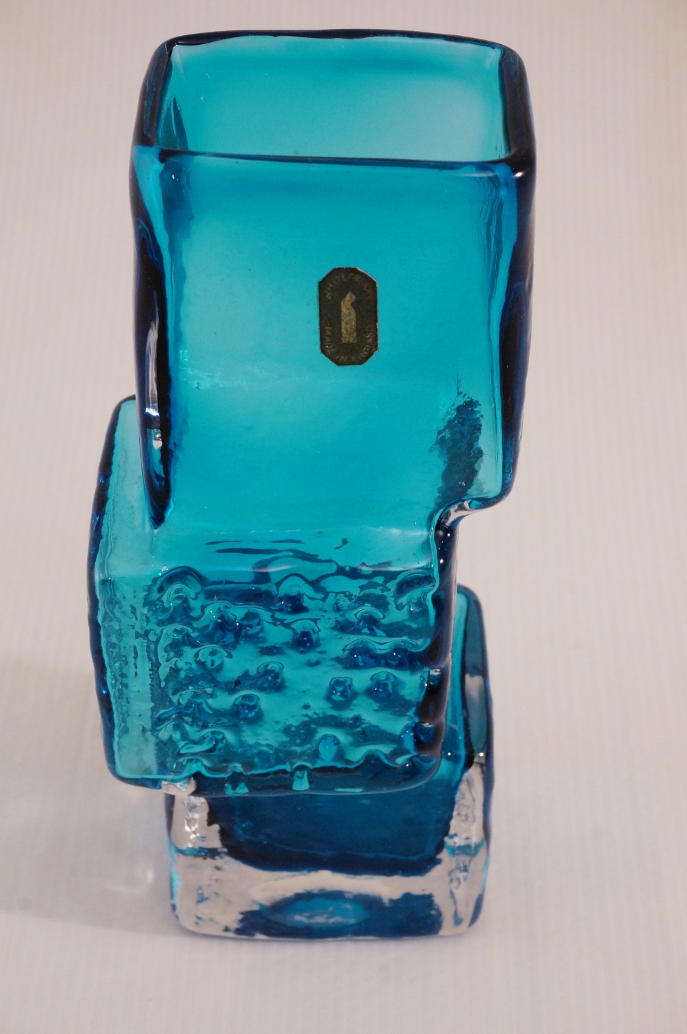 Whitefriars Drunken Bricklayer Vase Kingfisher Blue 1966
