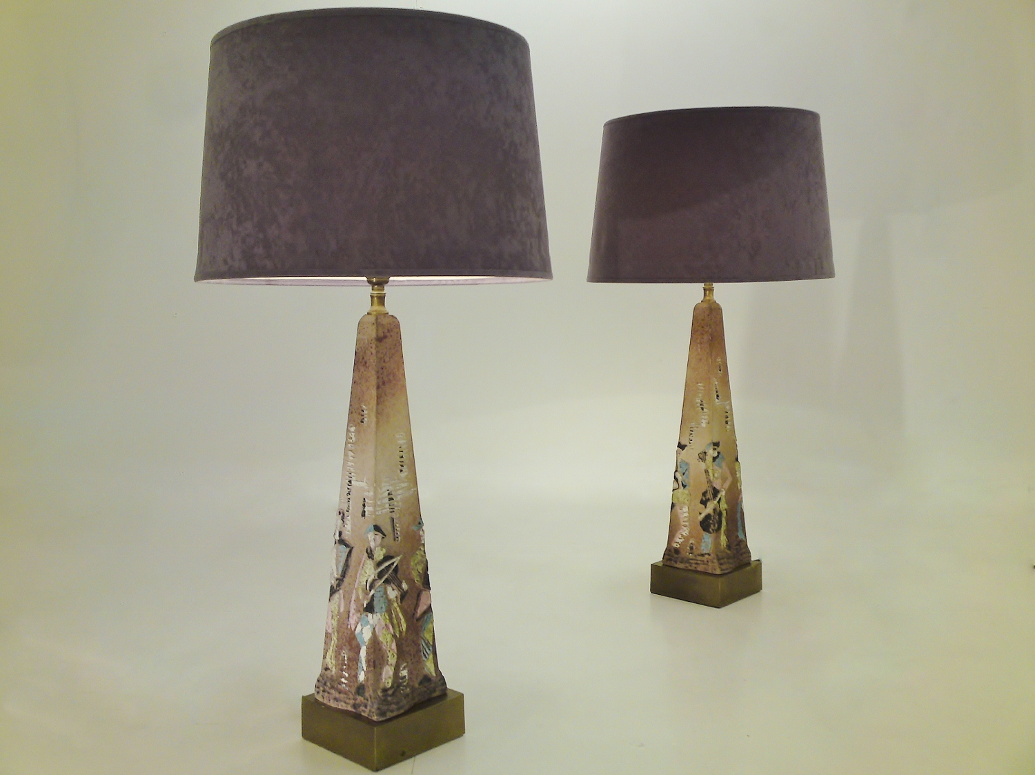 Pair Harlequin Brutalist Vintage Ceramic Table Lamps 1960 S